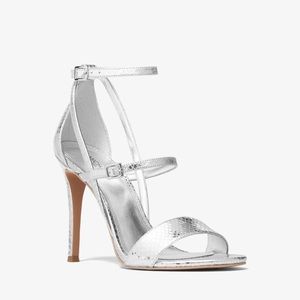 Michael Kors Cardi Metallic Snake Embossed Leather Sandal | Silver
